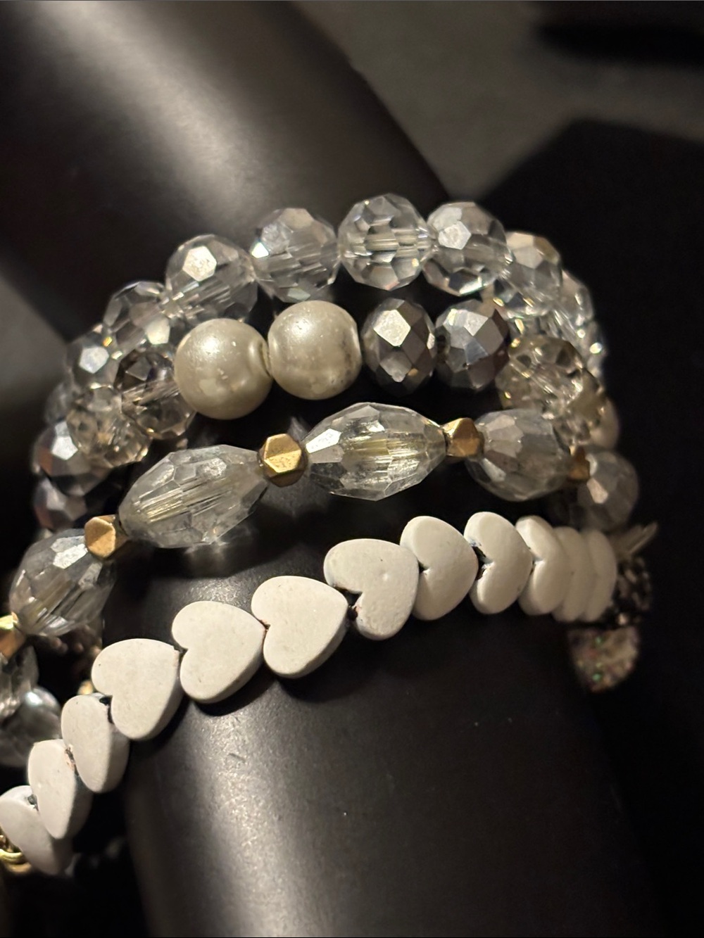Erimish Black, Clear & White Heart Stack Bracelets Faceted Beads Coquette Photos - Picture 13 of 16